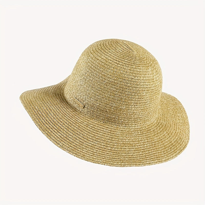 Khaki Casual Straw Sun Hat UV Protection Fedora Cap