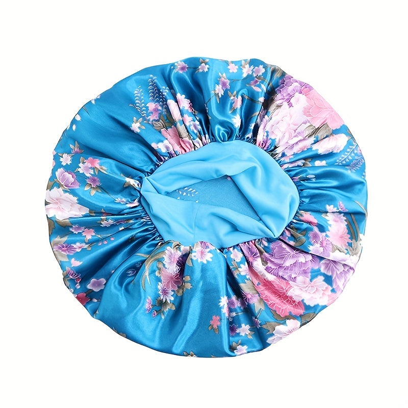 Floral Print Satin Bonnet for Women Elastic Hair Bonnet Cap