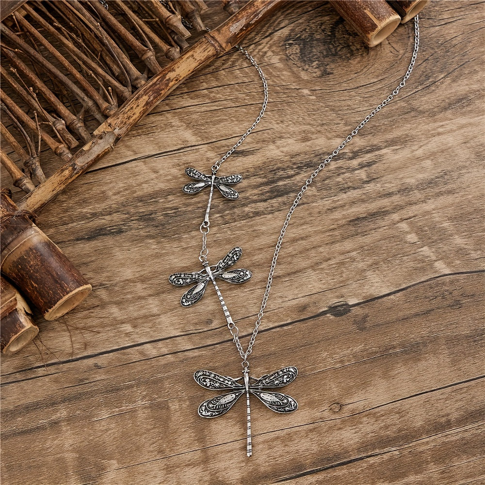 Vintage Dragonfly Pendant Necklace For Women Bohemian Charm Necklace