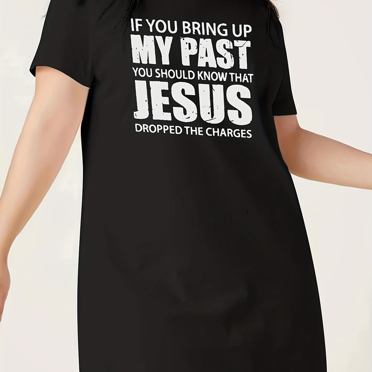  Slogan Print Short Sleeve Sleep Dress