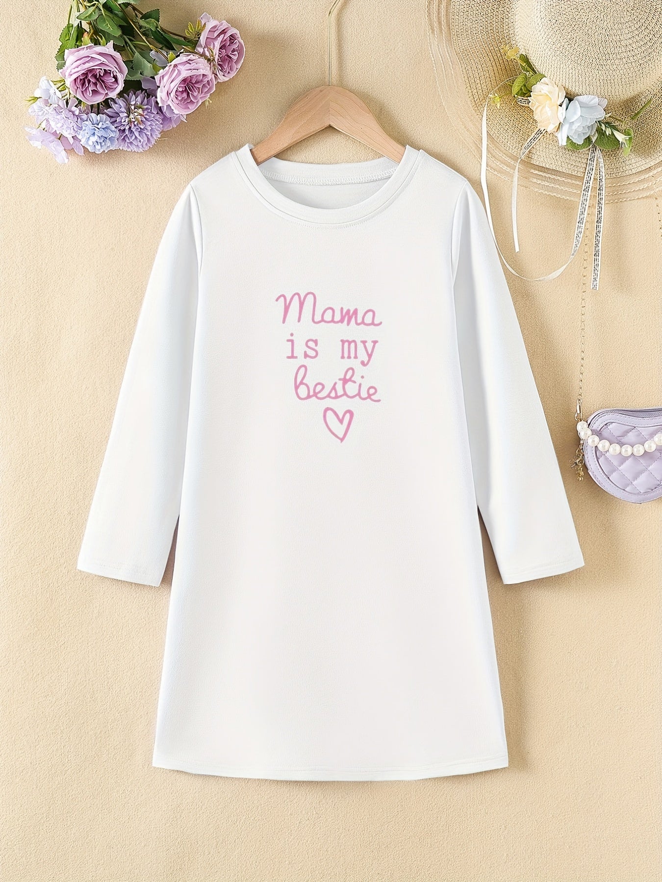 Girls' Letter Mama Is My Bestie Print Long Sleeve Dress