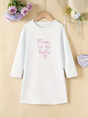 Girls' Letter Mama Is My Bestie Print Long Sleeve Dress