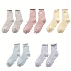 5 Pairs Plush Lined Socks Comfy & Warm Women's Mid Tube Stockings