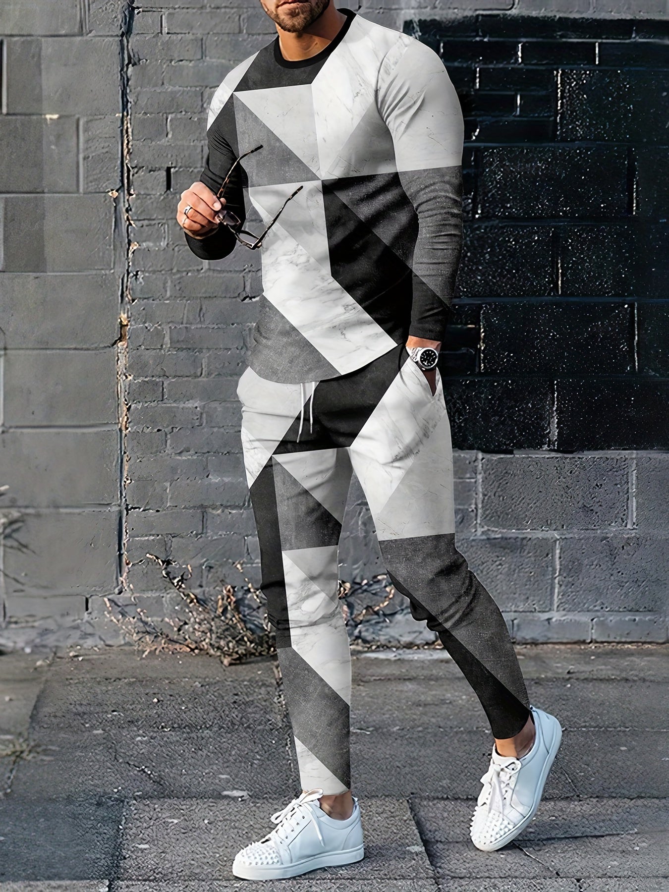 Men's 2 Piece Outfits Long Sleeve T-shirt and Loose Sweatpants Set