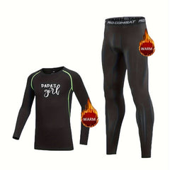 2pcs Toddler Fleece Compression Sets PAPA'S GIRL Print Crew Neck Matching Pants
