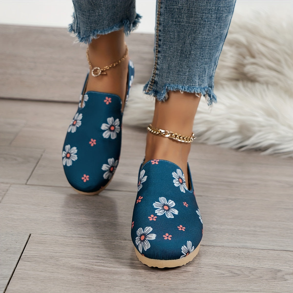 Women's Floral Slip-On Sneakers Lightweight Outdoor Shoes