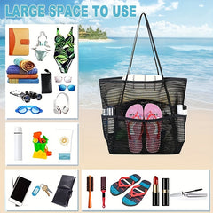 Large Capacity Mesh Beach Tote Bag Travel Swimming Storage Toiletry Bag