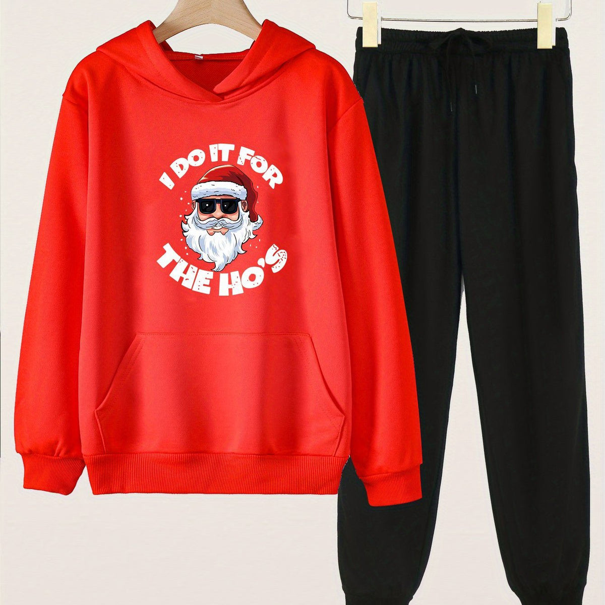 Girls' 2pcs Santa Pattern Pocket Hoodies Pants Set For Spring Fall
