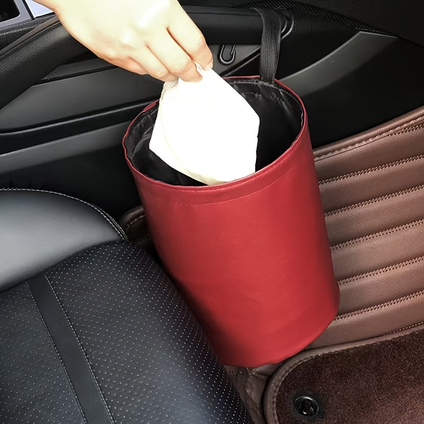 5L Car Trash Can Hanging Bucket PU Leather Waterproof Storage Bin