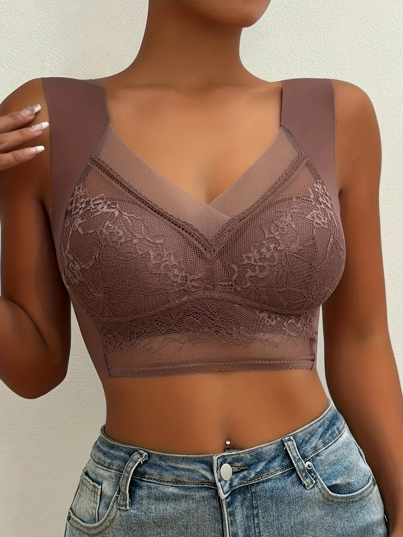 3pcs Full Coverage Lace Wireless Bras Women's Lingerie