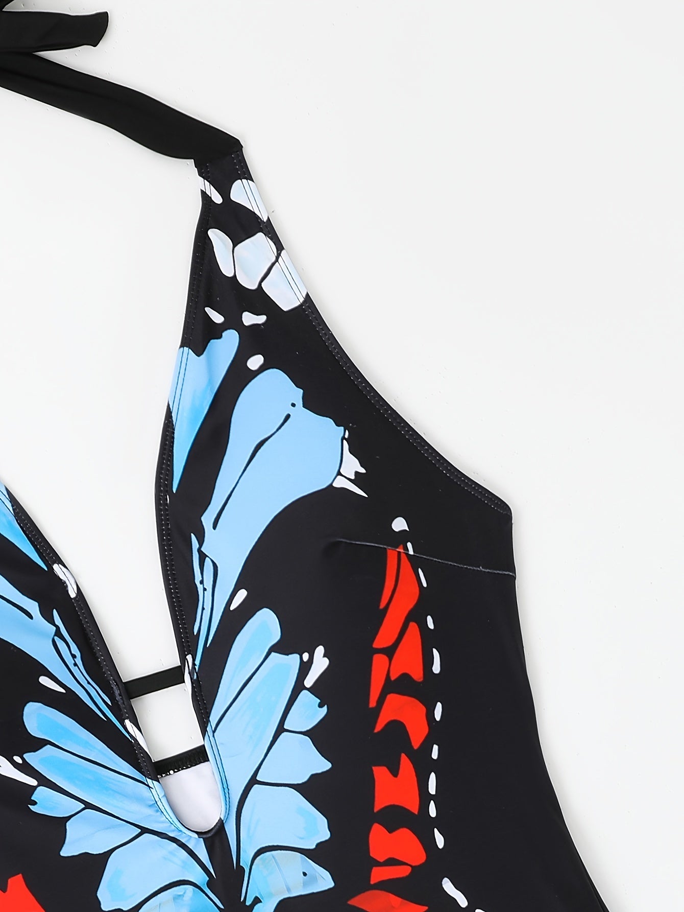  Butterfly Print Halter One Piece Swimsuit