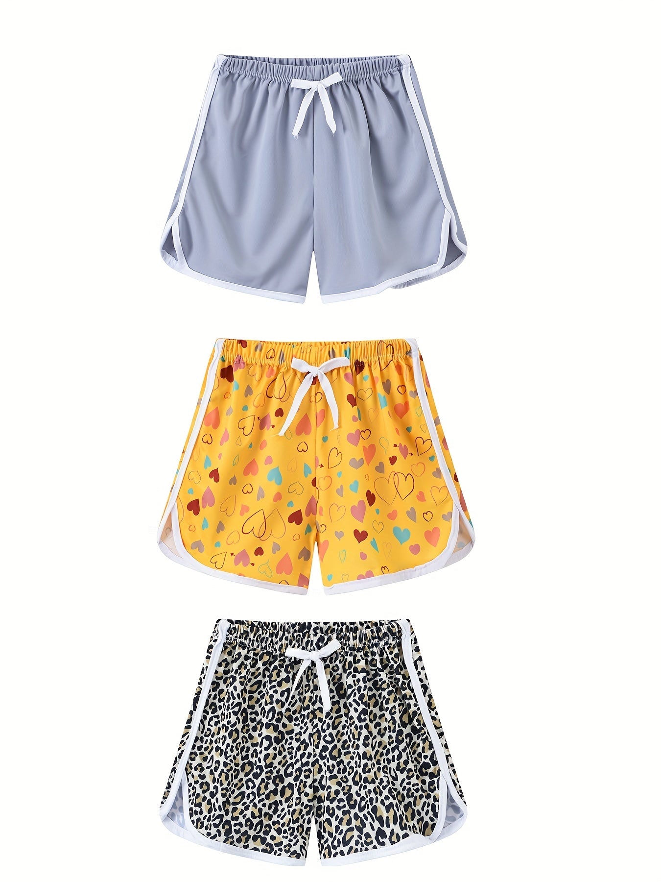 3pcs Girls Cat Floral Print Casual Quick Drying Shorts