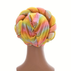 Yellow Gradient Turban Cap Braid Beanie Women Elastic Headwear