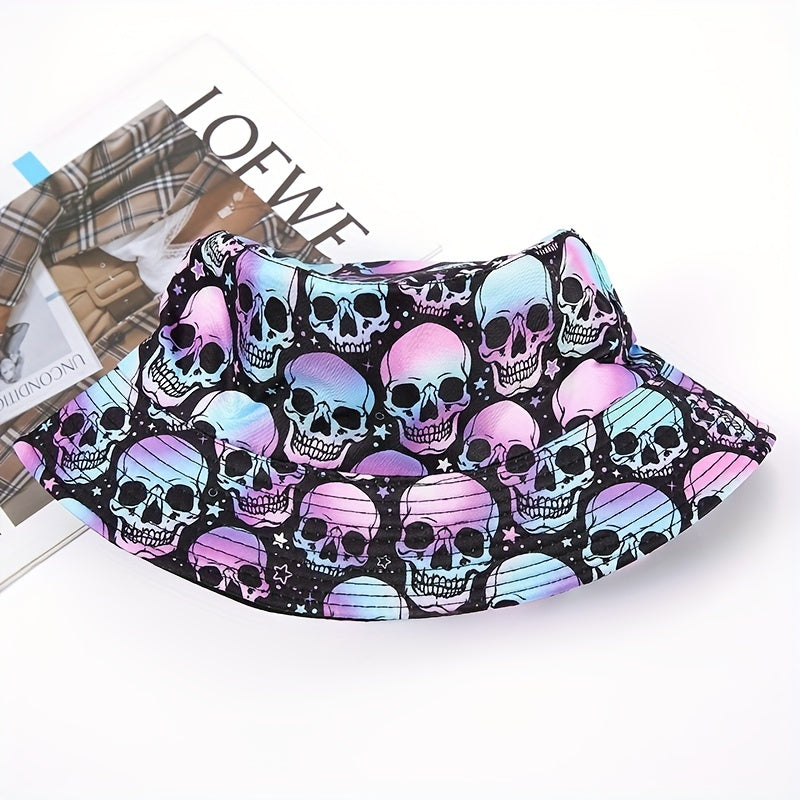 Purple Skull Print Bucket Hat Halloween Fisherman Cap