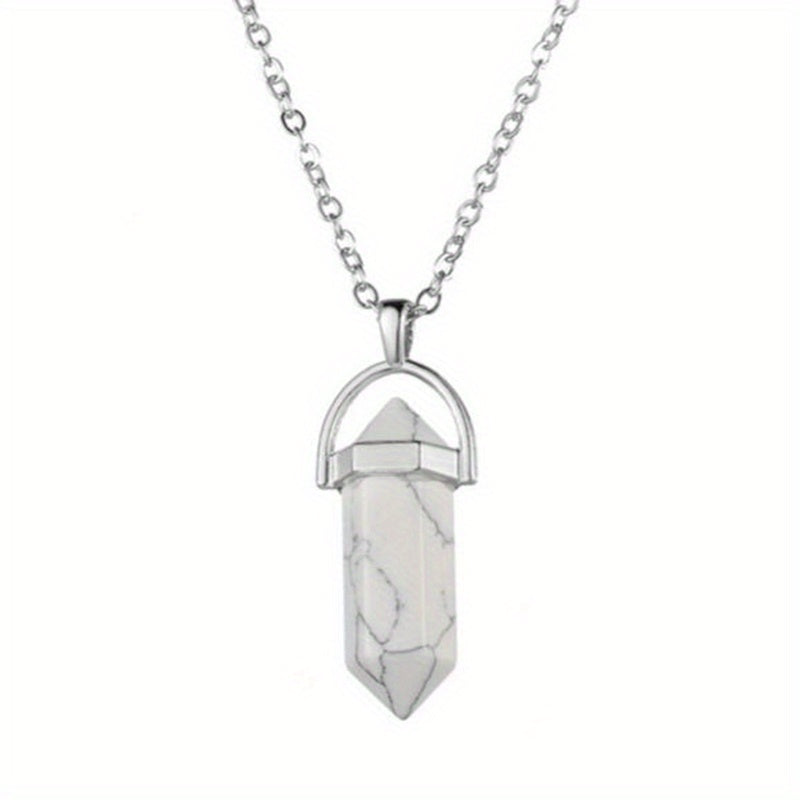 Vintage Silver Quartz Crystal Necklace Chakra Healing Point Pendulum Pendant