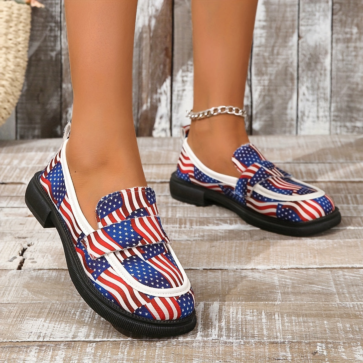 Women's Flag Pattern Loafer Casual Slip On Flat Shoes