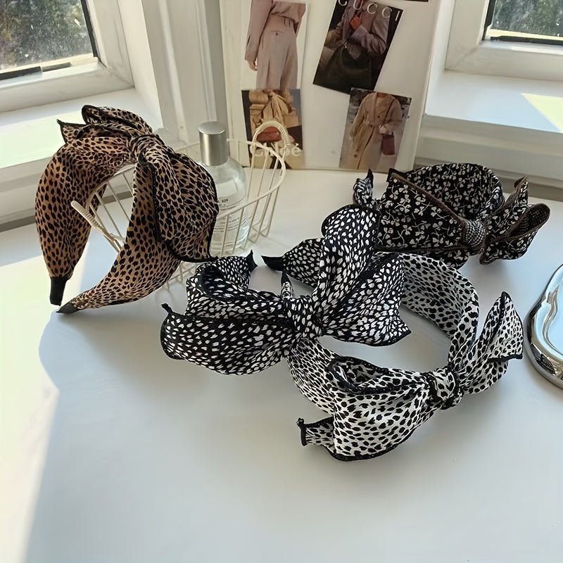 Leopard Print Headband Retro Bowknot Hair Hoop Non-slip Hair Accessories