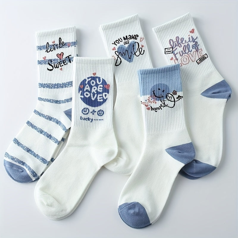 8 Pairs Letter Print Mid Tube Socks Women's Stockings