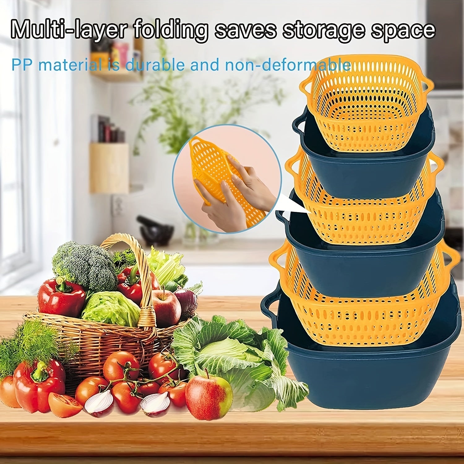 2-in-1 Vegetable Washing Basket Set - Drain Basin & Strainer for Food Cleaning