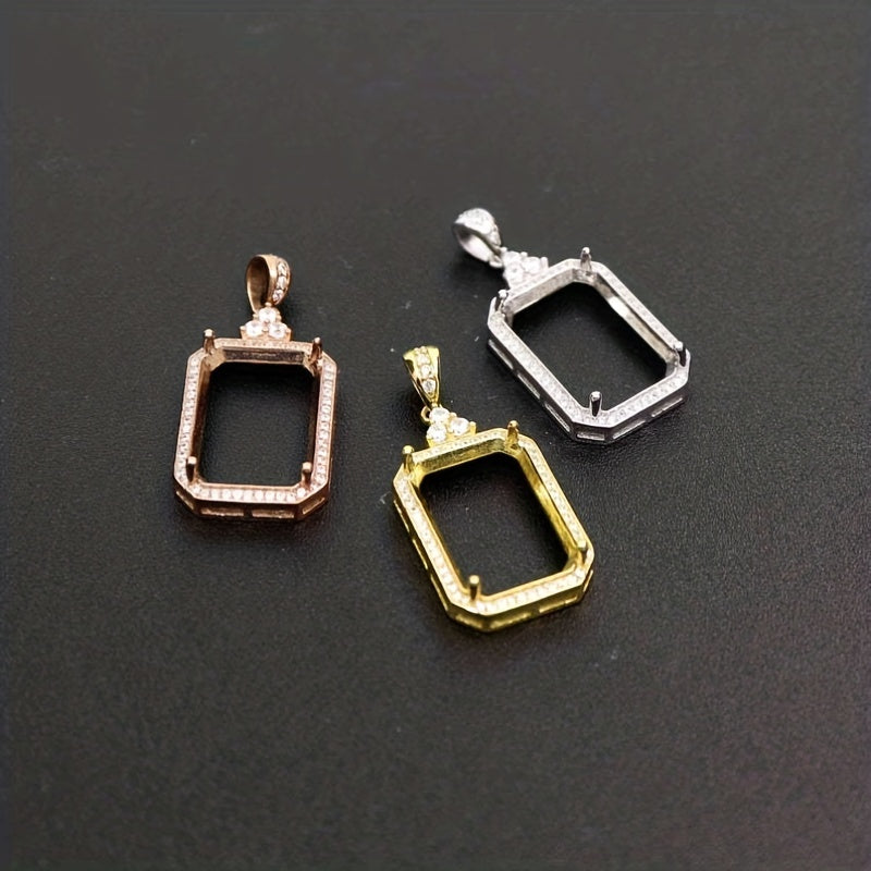 1Pc 925 Sterling Silver Rose Golden/Silvery Rectangle Bezel Settings DIY Pendant