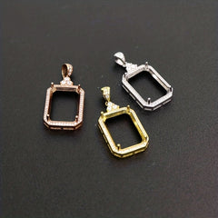 1Pc 925 Sterling Silver Rose Golden/Silvery Rectangle Bezel Settings DIY Pendant