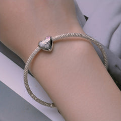 925 Silver Mother Daughter Kissing Pink Heart Bracelet Charm
