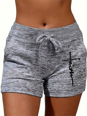 Faith Print Drawstring Casual Shorts Women's Clothing