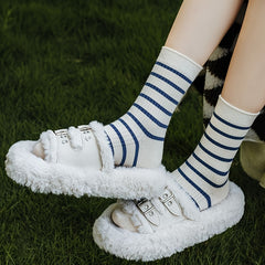6 Pairs Striped Print Mid Tube Socks Women's Stockings