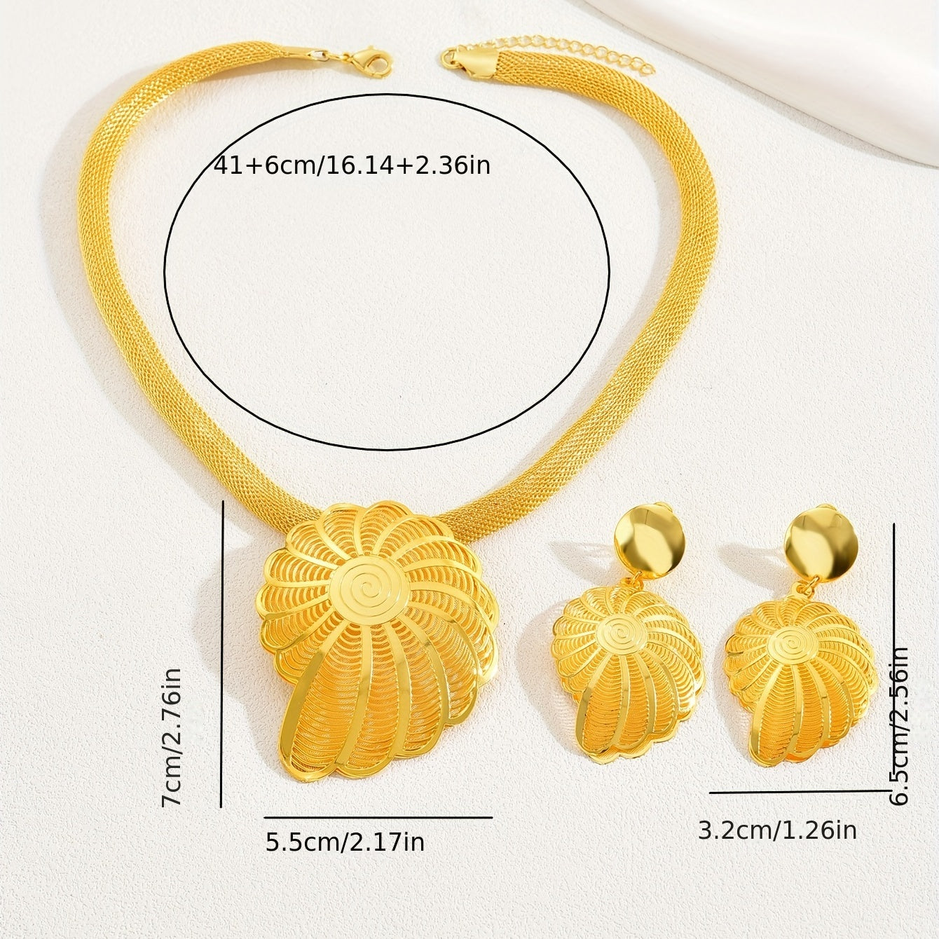 18K Plated Conch Bridal Necklace & Earrings Set for Women