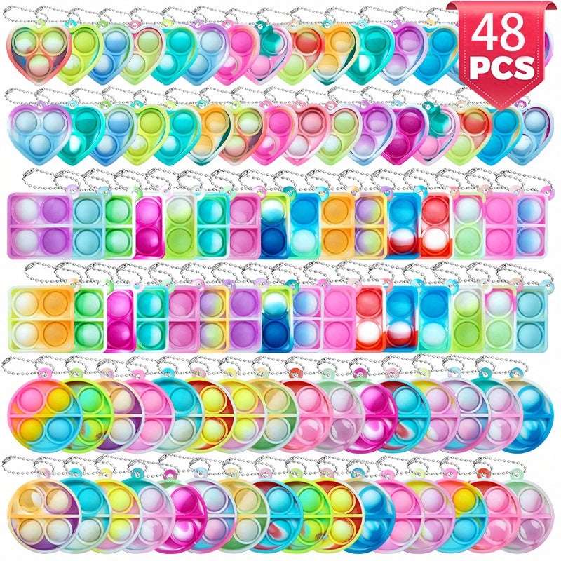 48 PCS Random Pop Fidget Toys Party Favors Mini Pop Keychain Bulk Pop Toys