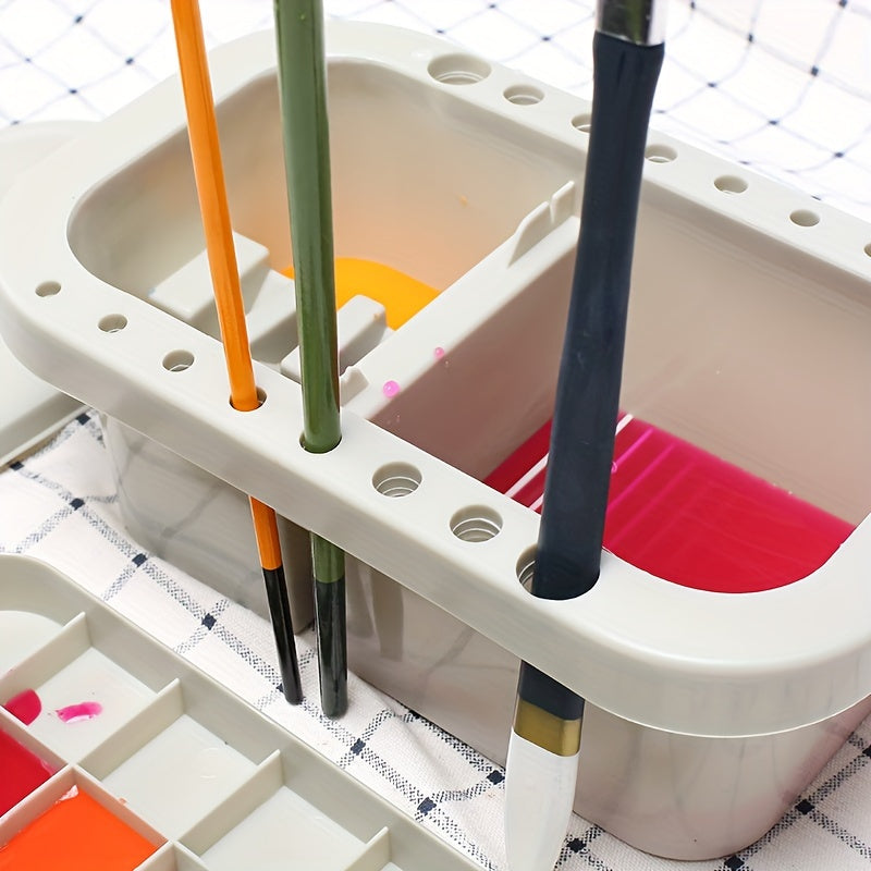 3 In 1 Brush Washing Bucket With Pen Holder And Painting Palette Cover