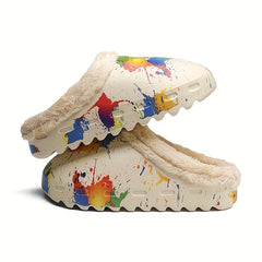 Colorful Print Thermal Sandals Plush Fuzzy Slippers