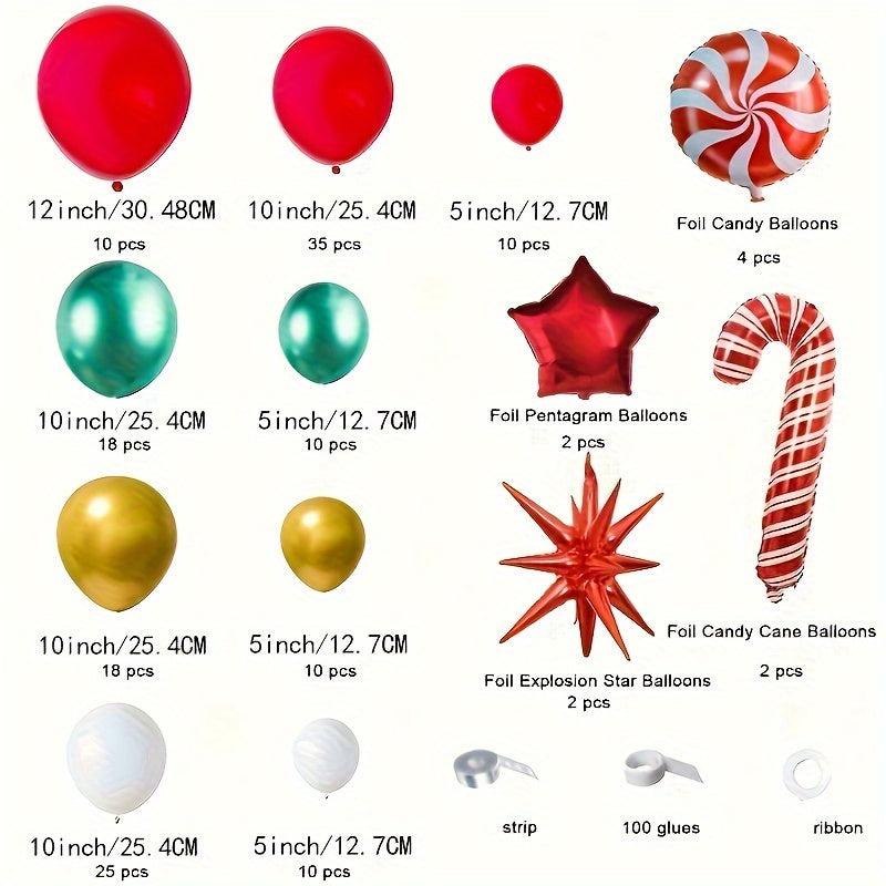 Christmas Balloon Garland Arch Set with Accessories - Red, Gold, Green Balloons