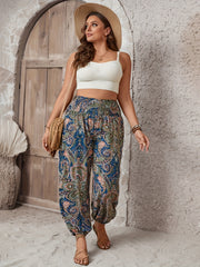 Women's Plus Paisley Print High Rise Tapered Leg Pants