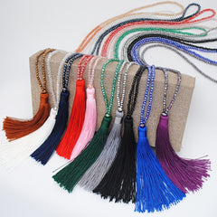 Multicolor Crystal Beaded Necklace Tassel Pendant Long Sweater Chain