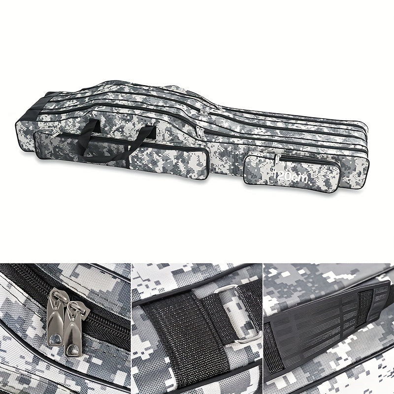Portable Fishing Rod Case Triple Folding Waterproof Camouflage Travel Carry Bag