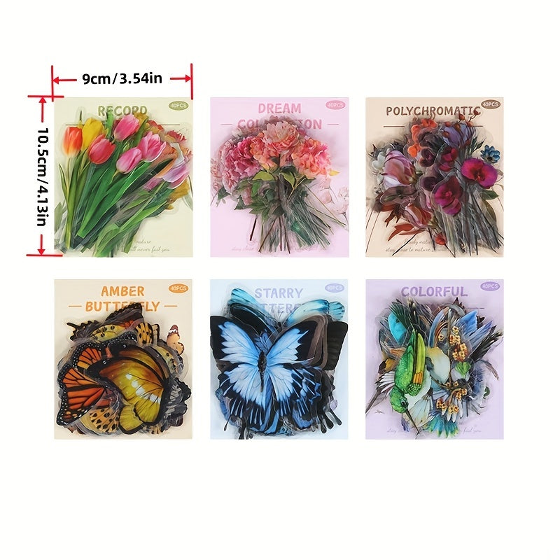 40pcs Retro Plant & Butterfly Stickers for Scrapbooking Journals