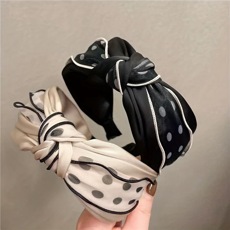 Polka Dot Knotted Hairband Retro Mesh Headband Wide Brim Headwear