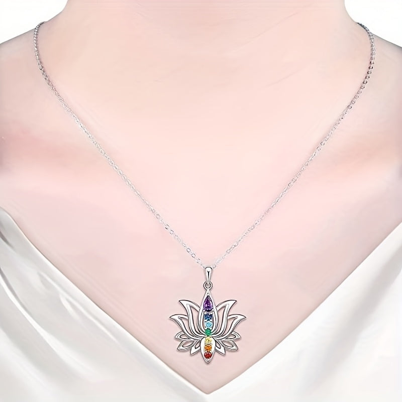 7 Chakra Lotus Pendant Yoga Chakra Healing Stone Necklace