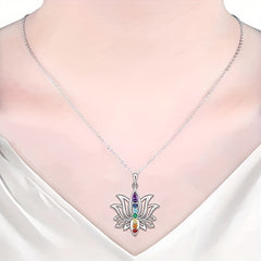7 Chakra Lotus Pendant Yoga Chakra Healing Stone Necklace
