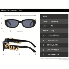 Y2K Rectangle Frame Sunglasses Gradient Lens Dragon Decor UV400