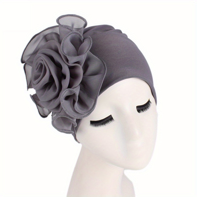Lace Plate Flower Turban Cap Elastic Head Wrap Solid Bonnet Head Scarf Women