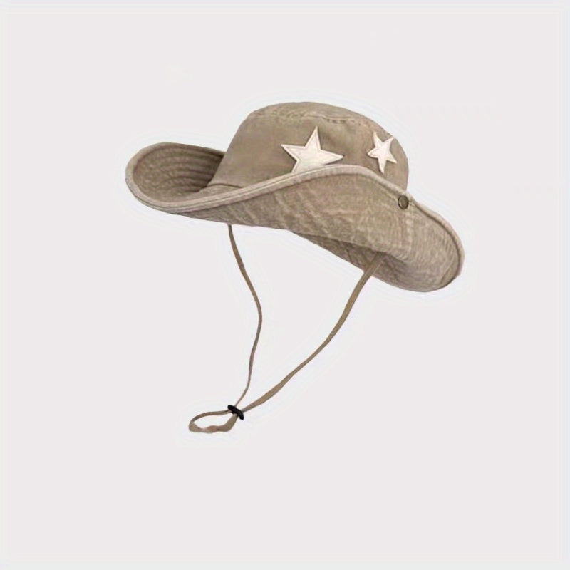 Star Patch Cowboy Bucket Hat Vintage Washed Distressed Boonie Hats
