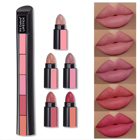 5 in 1 Sexy Red Lipstick Strip Matte Velvet Texture Lip Gloss Set