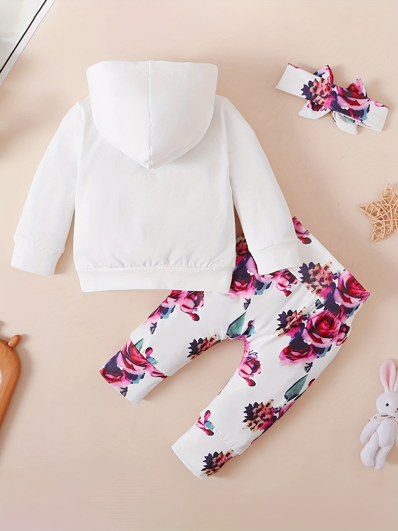 Baby Girls Hooded Pocket Long Sleeve Sweatshirt Flowers Pants Set