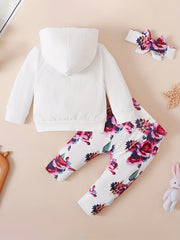 Baby Girls Hooded Pocket Long Sleeve Sweatshirt Flowers Pants Set