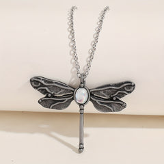 Vintage Dragonfly Pendant Moonstone Necklace Animal Jewelry