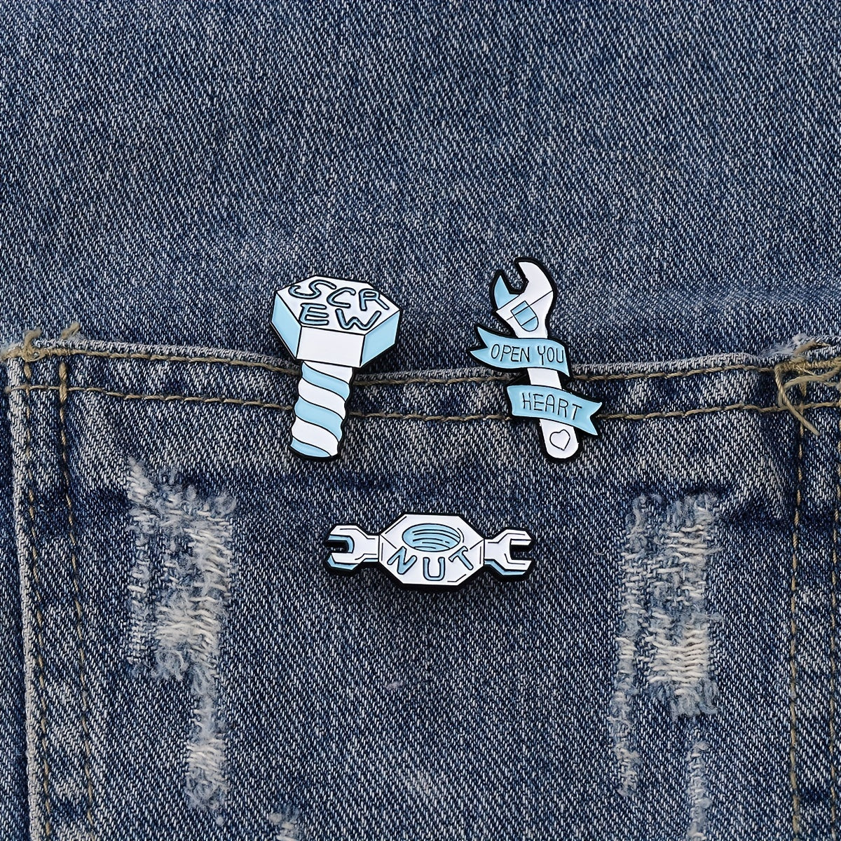 Cartoon Wrench Screws Bolt Tool Model Brooch