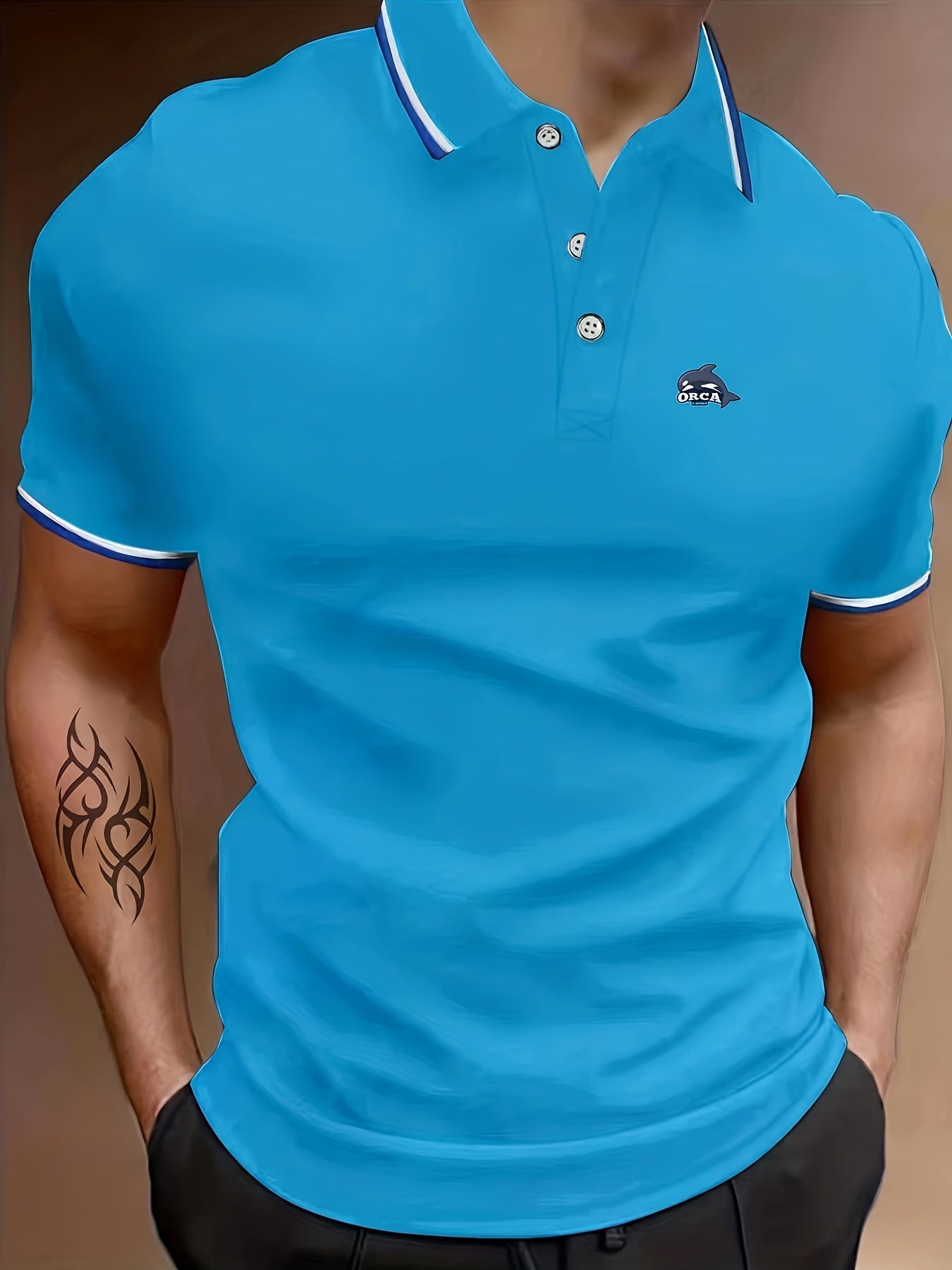 Men's Whale Graphic Polo Shirt Casual Lapel Button Up