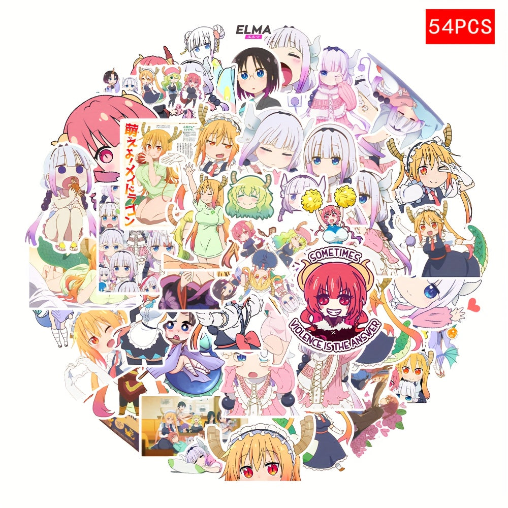 54pcs Dragon Servant Anime Stickers in Various Colors Self Adhesive Decorative S
